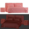 Double Bed with Brown and Gray Headboard White Pillows Comfortable Bedding and Matching Nightstands