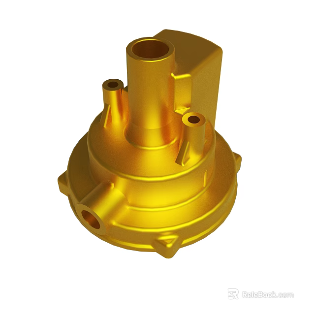 Golden Metal Mechanical Component With Cylindrical Structure And Multiple Holes 3d model 