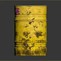 Old Yellow Rusty Barrel With Radioactive Symbol And L-bude Text
