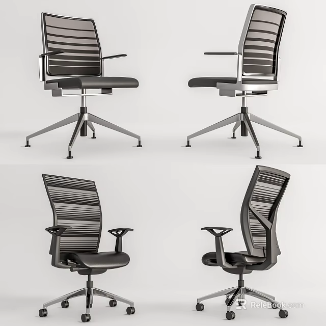 Modern Office Chair Featuring Striped Backrest Metal Frame Adjustable Armrests Swivel Base 3d model 