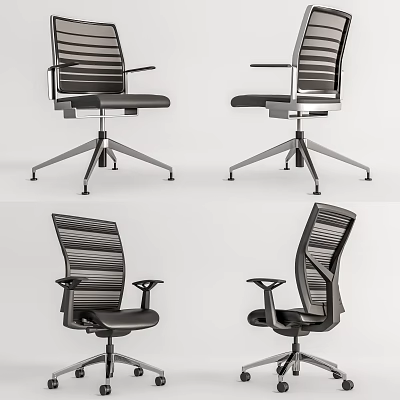 Modern Office Chair Featuring Striped Backrest Metal Frame Adjustable Armrests Swivel Base 3d model