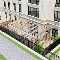 Sunlit Villa Balcony With Wooden Structure Large Glass Windows Green Plants And Lounger