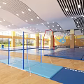 Spacious Indoor Sports Fitness Gym With Blue Mats And Balance Beams