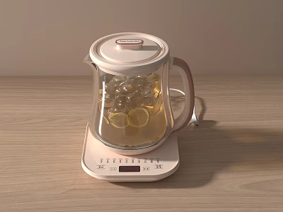 Electric Kettle with Transparent Body Ice Cubes Lemon Slices and Control Base 3d model
