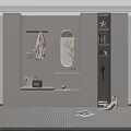 Modern Entryway Shoe Cabinet With Coat Rack Oval Mirror Bench And Display Shelves