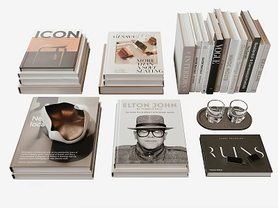 Stacked Books And Magazines Featuring Artistic Covers With Biography And Ruins Themes 3d model