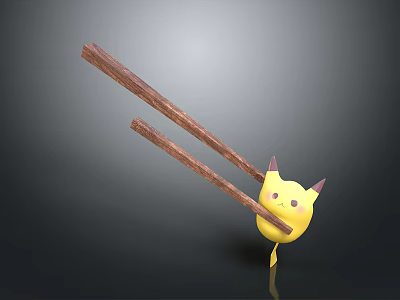 Cute Pikachu Character Holding Wooden Chopsticks In 3D Rendering Artwork 3d model