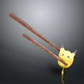 Cute Pikachu Character Holding Wooden Chopsticks In 3D Rendering Artwork