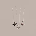 Red and White Military Fighter Jet Flying with Insignia and Other Aircraft