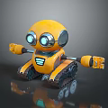 Cute Yellow Robot With Big Blue Eyes And Tracked Base Extending Arms