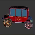 Classic Red Vintage Car With Blue Windows Black Roof Red Spoked Wheels And Ornate Design