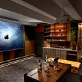 Modern Home Theater Interior With Large Projection Screen Starry Sky Backdrop And Cozy Sofa 3d model