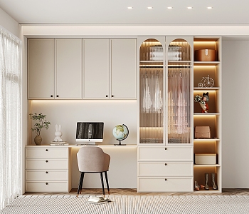 French wardrobe cream wardrobe desk all-in-one 3d model