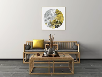 New Chinese Style Double Sofa Solid Wood Sofa Coffee Table Ornaments Decorative Painting 3d model