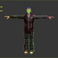 Game Movie Character Male Wearing Black Tracksuit With Gold Accents Arms Outstretched and Yellow Shoes 3d model