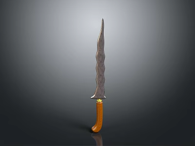 Hand Forged Decorative Knife With Wavy Blade And Wooden Handle 3d model