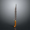 Hand Forged Decorative Knife With Wavy Blade And Wooden Handle