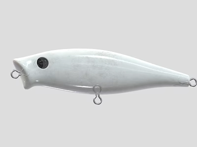 White Streamlined Fishing Lure With Black Eye And Metal Hooks For Angling 3d model