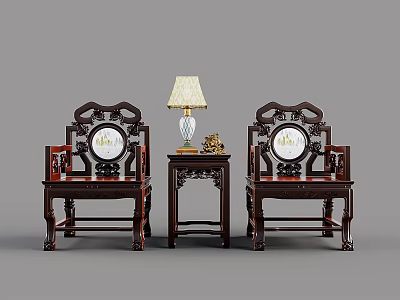 mahogany tea table and chair combination 3d model