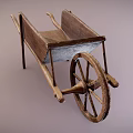 Vintage Handcrafted Wooden Wheelbarrow With Rustic Frame And Spoked Wheel