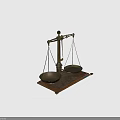 Vintage Brass Balance Scale With Wooden Base And Gray Hexagonal Background