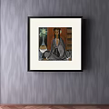 Traditional Female Portrait Painting With White Dress Flute And Vase In Black Frame