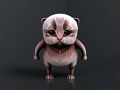 3D Hairless Cat Model With Serious Expression In Standing Pose On Dark Background 3d model