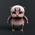 3D Hairless Cat Model With Serious Expression In Standing Pose On Dark Background