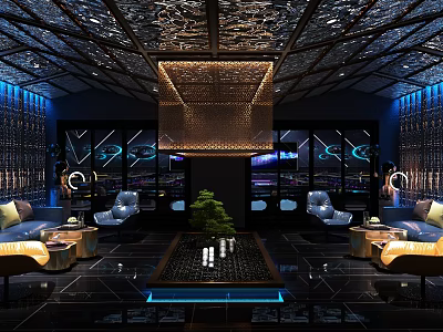Luxurious KTV Interior With Modern Ambient Lighting And Comfortable Leather Sofas 3d model
