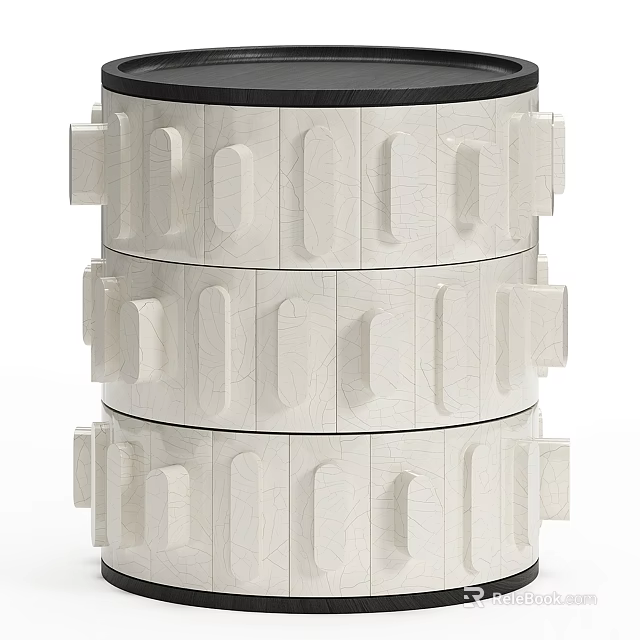 Modern Layered Bedside Table With Textured White Surface And Black Accents 3d model
