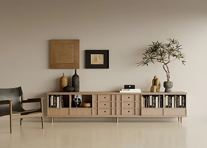 Middle Ancient Style Low Cabinet Bookcase Floor Cabinet 3d model