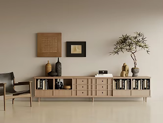 Middle Ancient Style Low Cabinet Bookcase Floor Cabinet 3d model
