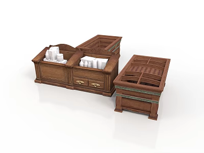 Classic Wooden Storage Furniture With Drawers And Divided Compartments For White Linens 3d model