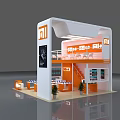 Two Story Orange and White MI Exhibition Booth With Display Cabinets Staircase and Plants