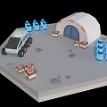 Futuristic Extraterrestrial Base Scene With Dome Structure Rover Cylindrical Modules And Cratered Surface 3d model