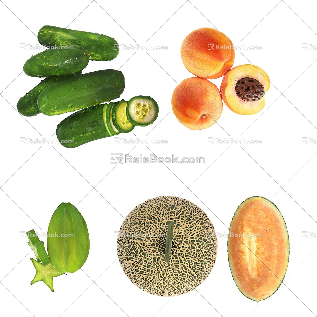 Modern fruit fruit food cucumber Hami melon carambola peach 3d model