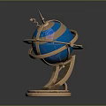Elegant Decorative Globe Furniture With Blue Surface And Gold Metal Stand Base