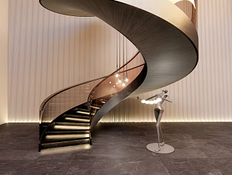 Modern revolving staircase revolving staircase landscape plant sketch indoor drought scene boat chandelier 3d model
