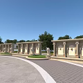Classical Landscape Walls With Columns And Decorative Panels In Tree Surrounded Plaza 3d model