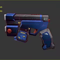 Blue Futuristic Sci Fi Pistol With Metallic Finish And Red Accents