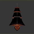 Classic Pirate Ship With Black Sails And Red Hull As Water Transport Vehicle