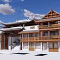 Traditional Chinese Ancient Architecture With Curved Cornices Wooden Balconies And White Walls