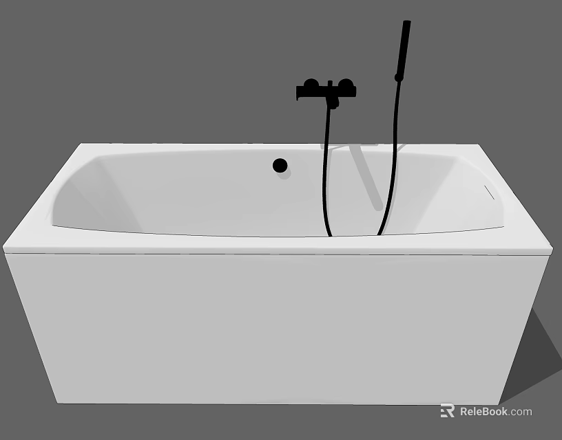White Modern Freestanding Bathtub With Black Faucet And Handheld Shower Fixture 3d model 