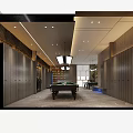 Public Restroom With Modern Wooden Stalls Green Tiles And White Toilet Lighting