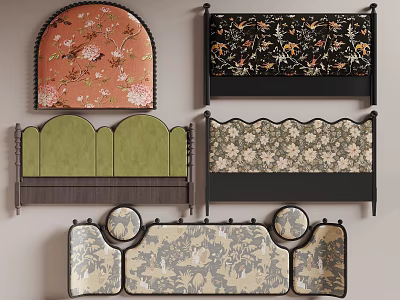 Assorted Decorative Bed Headboards Featuring Floral Patterns And Colorful Designs 3d model