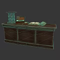 Dark Wooden Counter Furniture Design With Glass Door Cabinet Wooden Drawer Box And Books