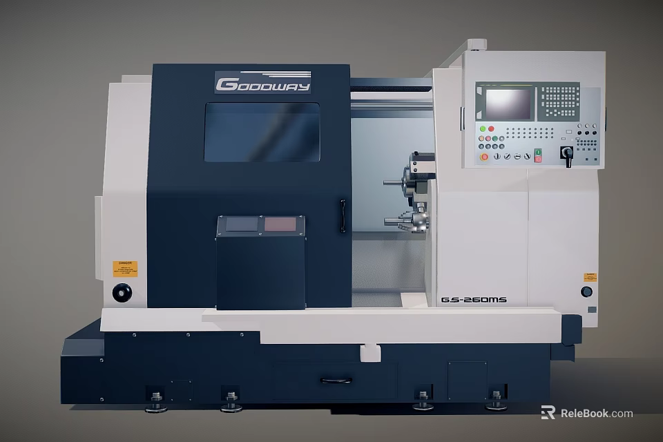 Goodway GLC 2000H CNC Lathe Industrial Machine Tool With Control Panel And Spindle 3d model 