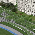 Modern Residential Landscape Design With High Rise Buildings Lush Green Trees And Pedestrian Pathways