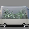Modern Transparent Mobile Plant Container Structure With Lush Green Plants And Wheels