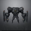 Futuristic Sci Fi Robot With Metallic Armor Mechanical Arms And Glowing Eyes
